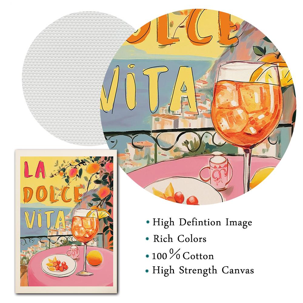 La Dolce Vita Poster And Print Retro Spritz Cocktail Canvas Painting Positano Italy Amalfi Coast Travel Wall Art Bedroom Decor
