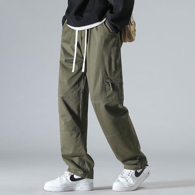 Dingfengbaoluo Vintage Cargo Pants for Men, Summer Straight-Leg Loose-Fit Multi-Pocket Versatile Outdoor Trousers DFK78 Black 3XL