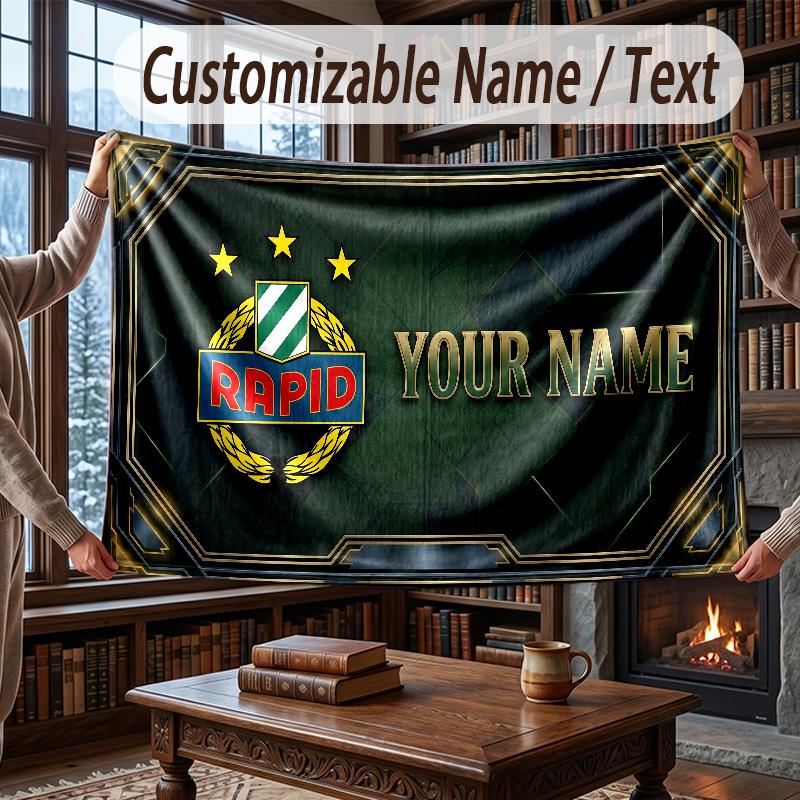 Custom Name Flannel Throw Blanket Rapid Wien FC Pattern Warm Home Decoration