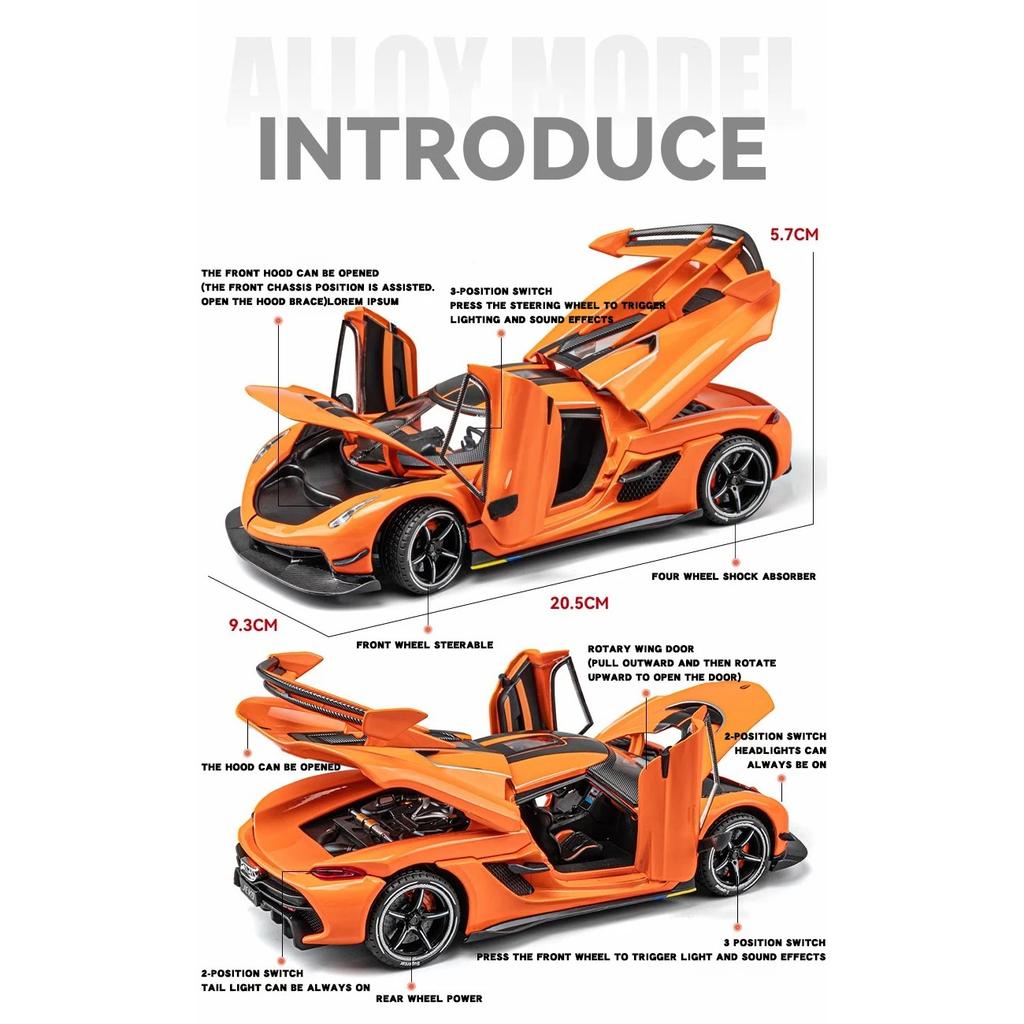 1/24 Koenigsegg Jesko Supercar Diecast Model Alloy Metal Car Classic Collections Hobbies Sentiments High Simulation Decorations Gift Friend