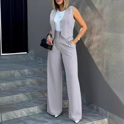 2024 Moda Europea e Americana Pantaloni a Gamba Larga e Gilet Abito Casual