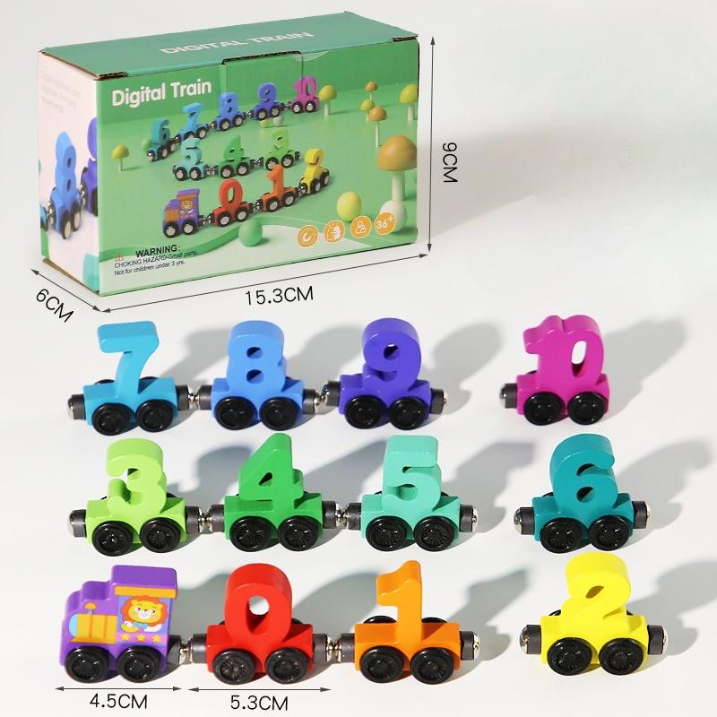 Children'S Wooden Magnetic Digital Train Building Block Assembly Car Baby Enlightenment Early Education Digital Cognitive Educational Toys