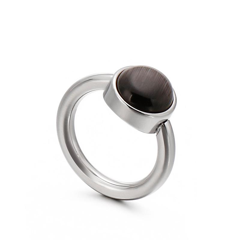 Korean Titanium Steel Crystal Multi-Color Cat's Eye Stone Ring