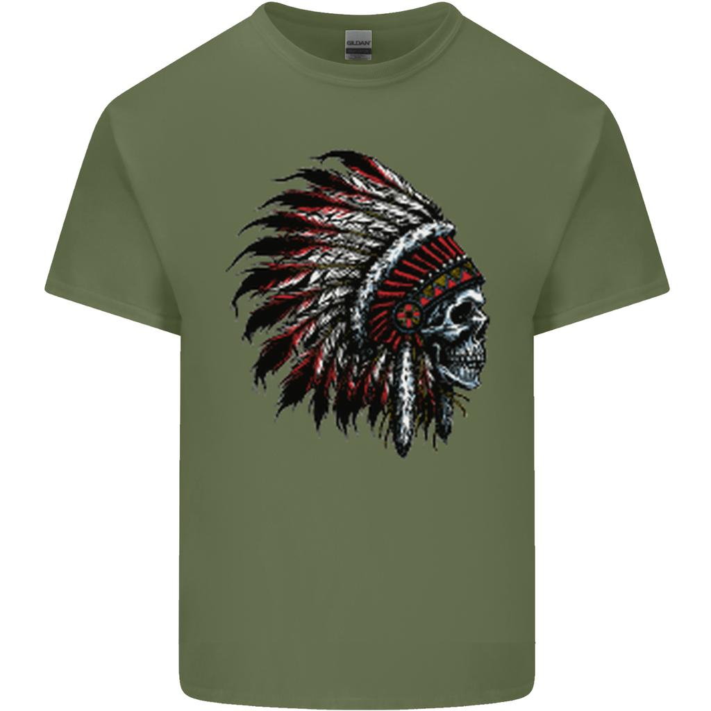 Indian Skull Headdress Biker Motorcycle Unisexs Light Cotton TShirt