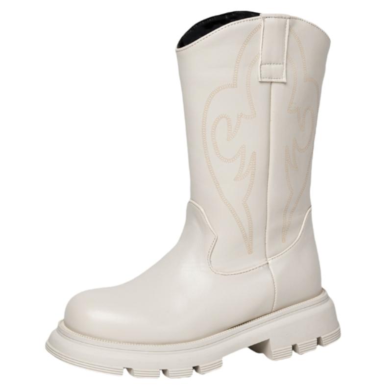 

Женские полусапоги панк на низком каблуке белые ковбойские сапоги черные осенне-зимняя обувь туфли женские большого размера брендовые водонепроницаемые 39 бежевый