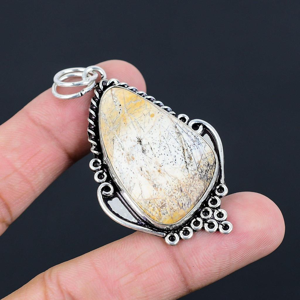 Sterling Silver Trillion Brecciated Mookaite Gemstone Wife Bezel Wedding Pendant