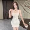 Chic V-neck Lace Spaghetti Strap Dress, Designer-Style for Clubbing, Waist-Cinching Short Dress