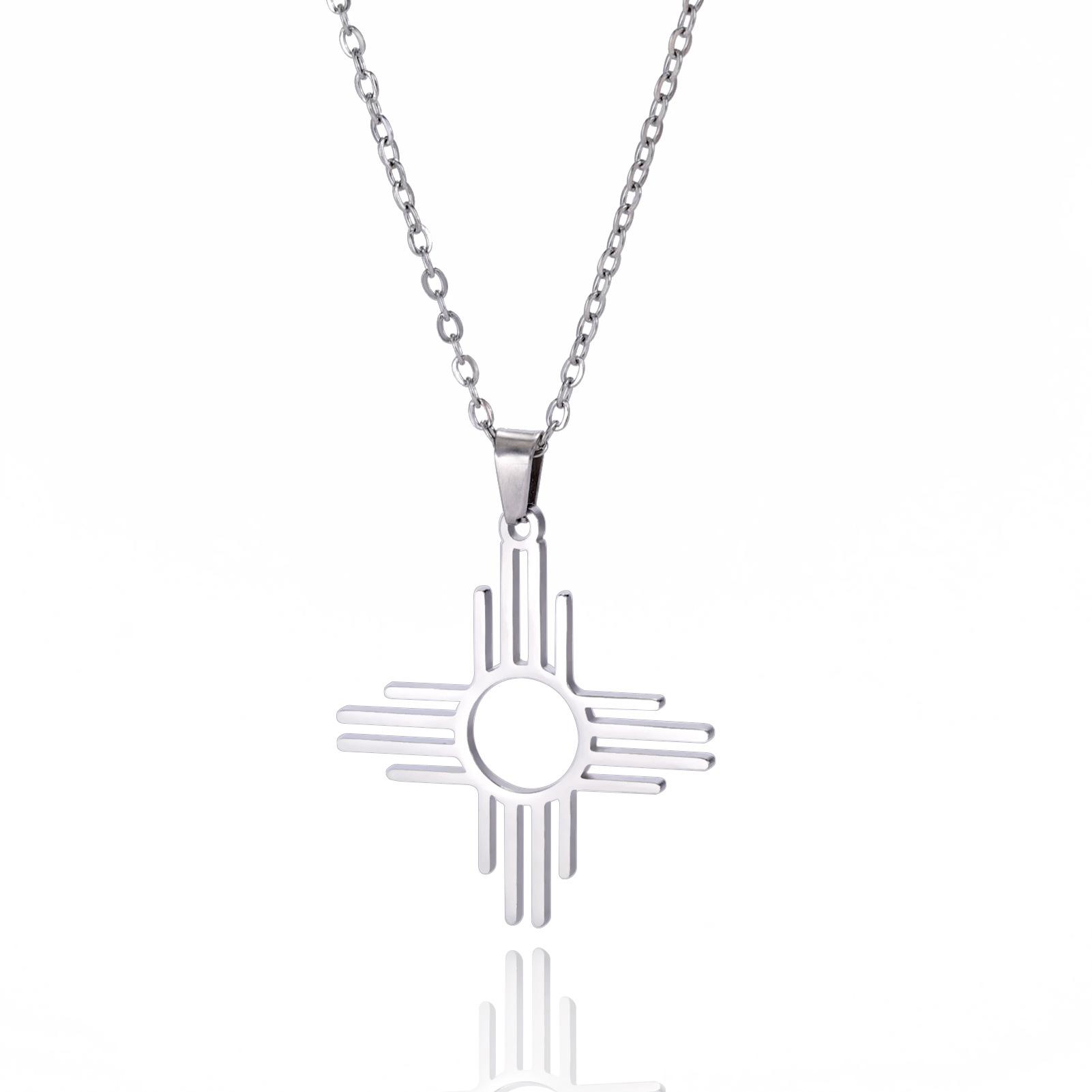 Titanium Steel Cut Sun Cross Pendant Minimalist Punk Hip Hop Necklace For Women