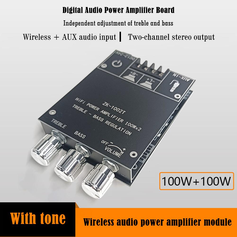 ZK-1002T Bluetooth-Compatible Amplifier HIFI 2.0 Channel 100Wx2 Audio Amplifier Stereo Speaker Board Bass and Treble Subwoofer