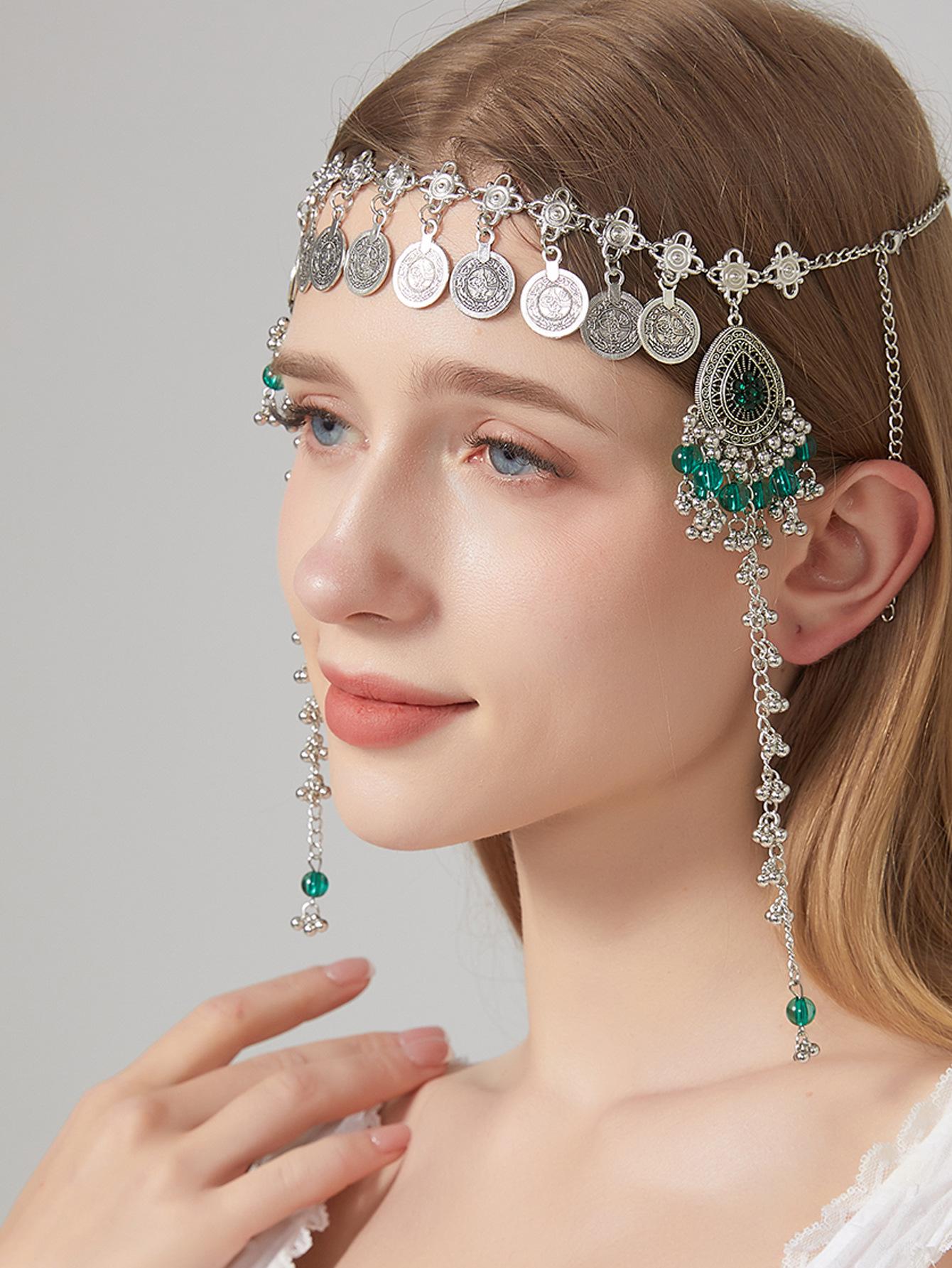 Ethnic Style Ancient Coin Hair Accessories with Tassel Chain Design