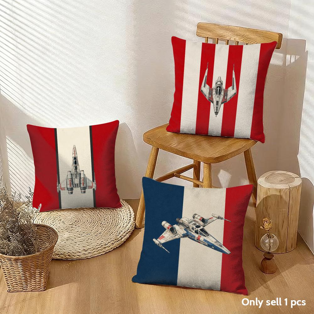 Star Plane Fighter Beige Linen Cushion Cover Organic Short Plush Cushion Covers Machine Washable Wrinkle-Resistant Soft Durable