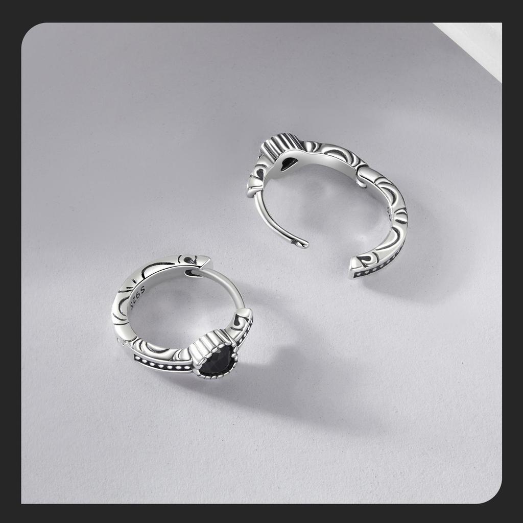 Avle Retro Heart Pattern S925 Sterling Silver Oxidized Earrings for Women