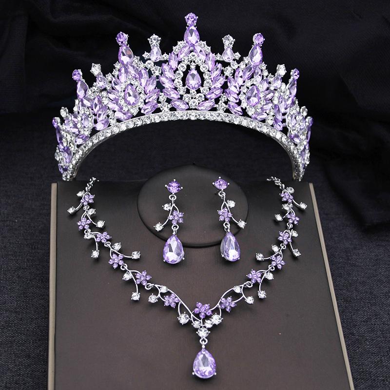 3-częściowy zestaw biżuterii ślubnej z koroną dla kobiet tiary i naszyjnik kolczyki księżniczka urodziny suknia ślubna biżuteria akcesoria