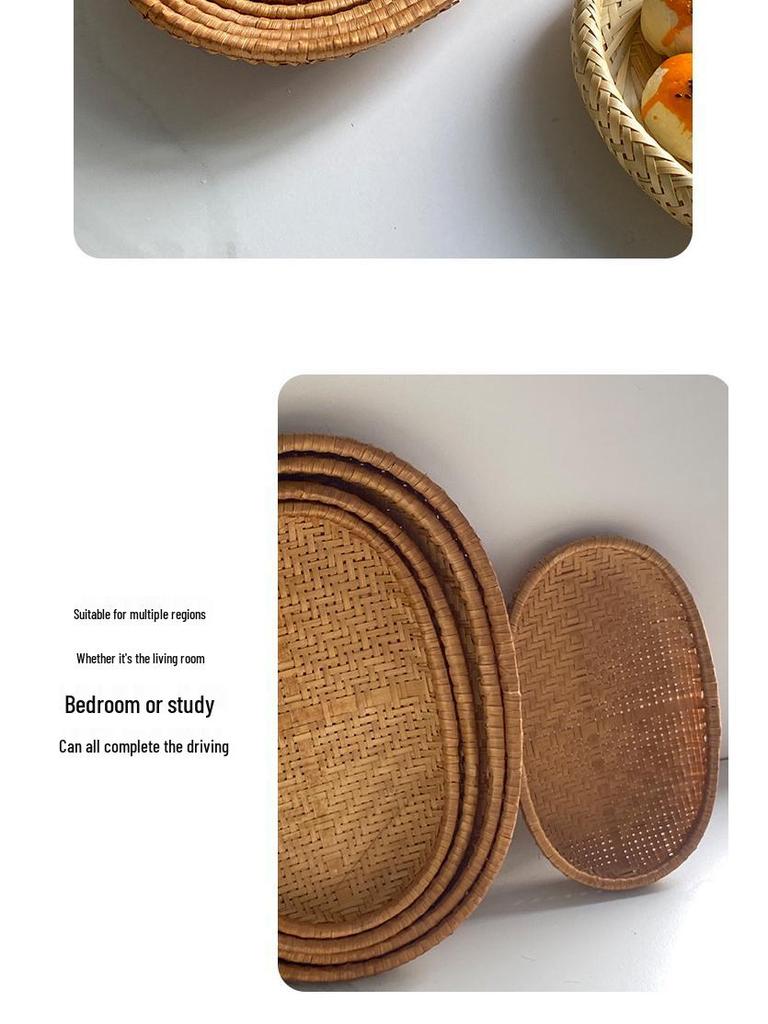 Smoked Bamboo Oval and Round Basket Set: Storage, Sieving, Winnowing, and Fruit or Bun Presentation