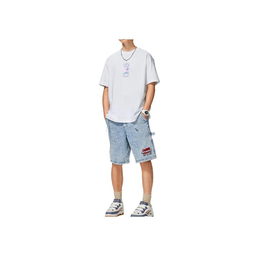 Li-Ning Cartoon Alphabet Print Round Neck Short Sleeve FW22 Men Tops White AHSSC49-3