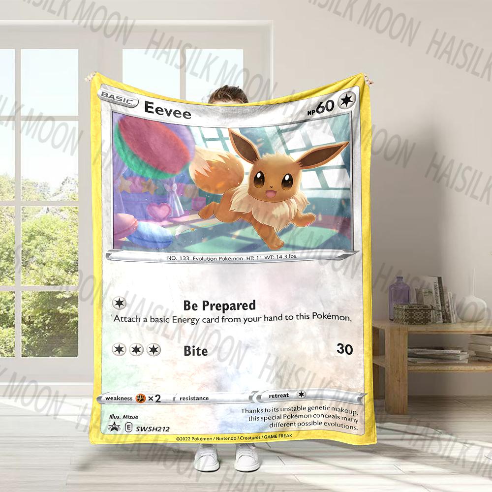 Pokémon Eevee Member Print Blanket Fluffy Plush Sofa Bed Blanket for Kids Adults Travel Camping Supplies Car Office for Gifts