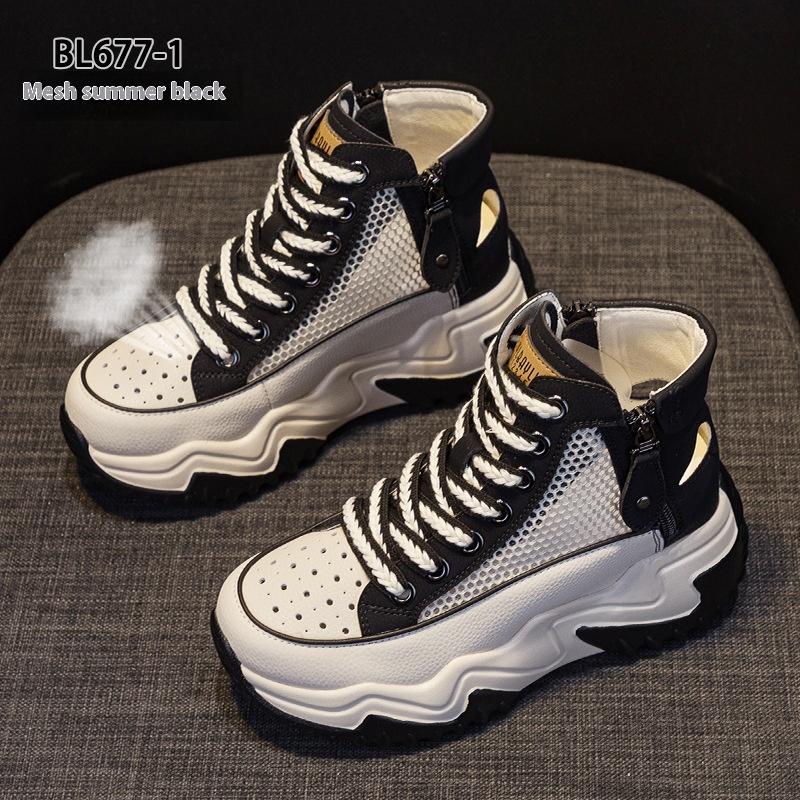 Mesh High-top Women's Summer Genuine Leather Thick-soled Small Size Hollow Breathable Casual Shoes