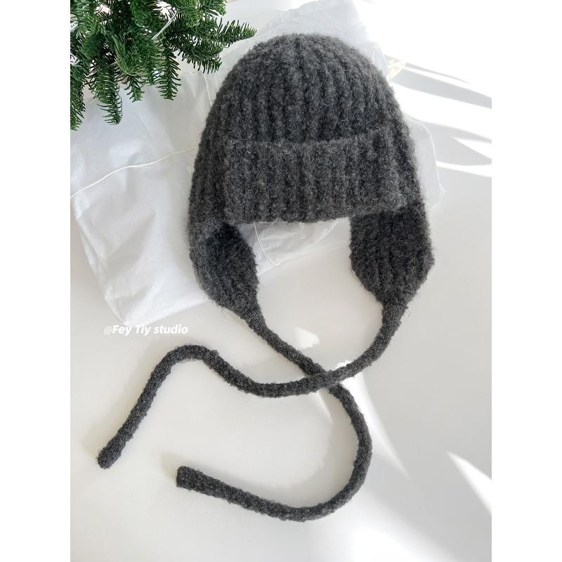 

Woolen Woolen Cap Retro Ear Protecting Head Cap Fashionable and Warm for Women in Autumn and Winter Pilot Knitted Cap One Size