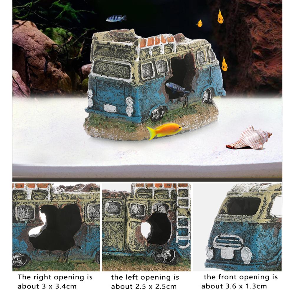 Résine Voiture Épave Aquarium Paysage Divers Styles Abri Polyvalent Poissons Crevettes Excellent Environnement de Reproduction Ornements d'Aquarium