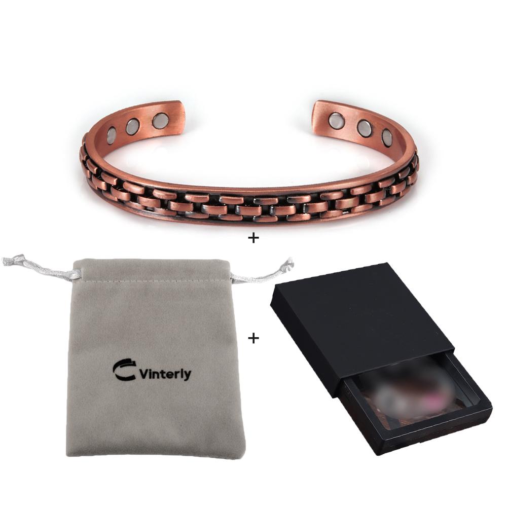 Vinterly Magnetic Pure Copper Bracelets Adjustable Cuff Energy Magnet Bangles Benefits Wristband Stripe Health Jewelry Men Women