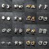 Tiny Stainless Steel Geometric Stud Earrings for Women Minimalist Round Star Moon Ear Studs Cross Heart Earings Punk Pendientes