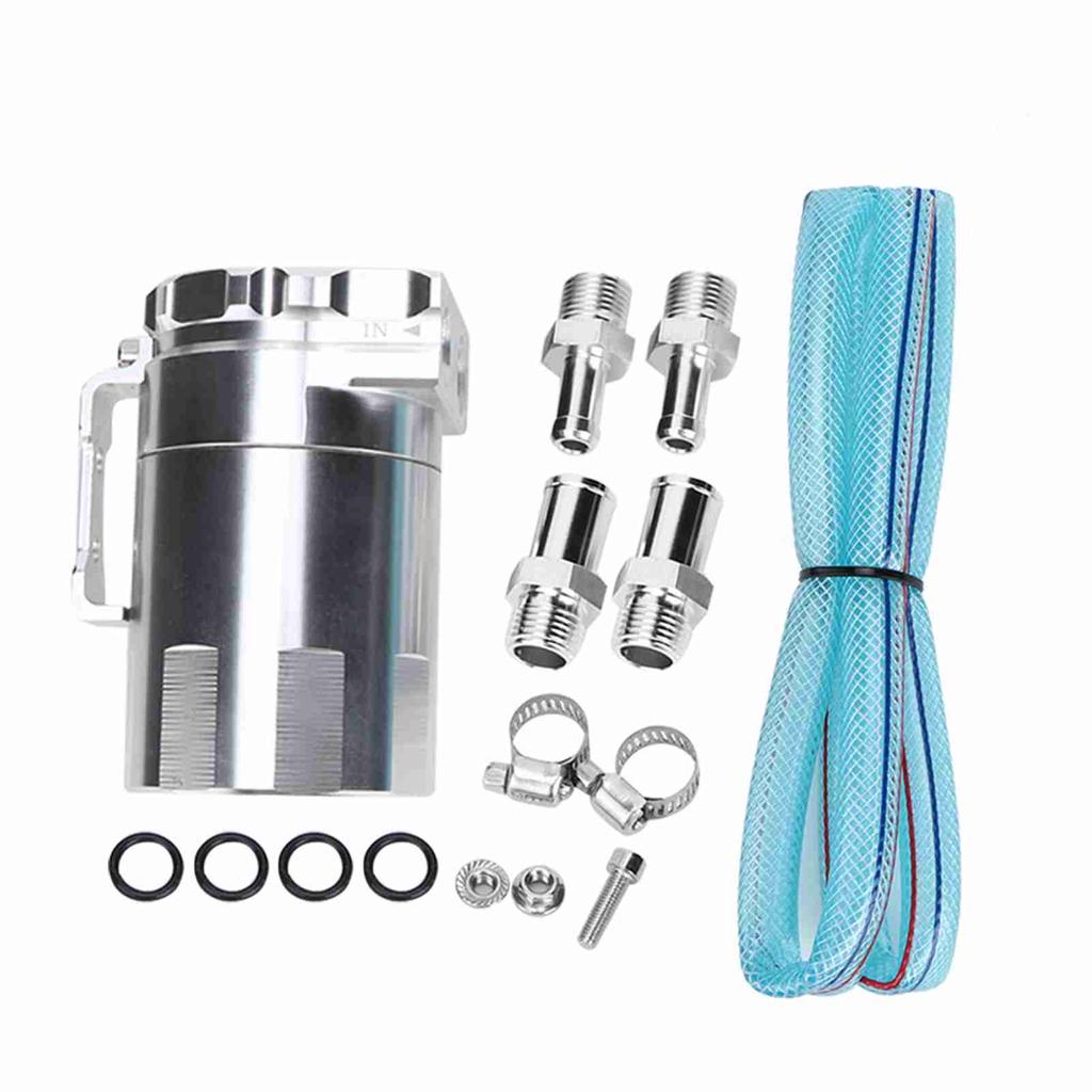 Aluminum Engine Oil Catch Tank Breather Can Reservoir Car Modification Accessories (Silver)