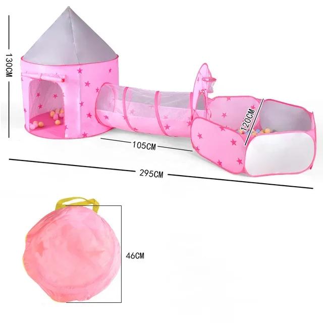 Portable 3 in 1 Kids Tent Play Set-Pop-up Rocket Camping Tent Crawling Tunnel Ball Pool & Play House for Children Entertainment