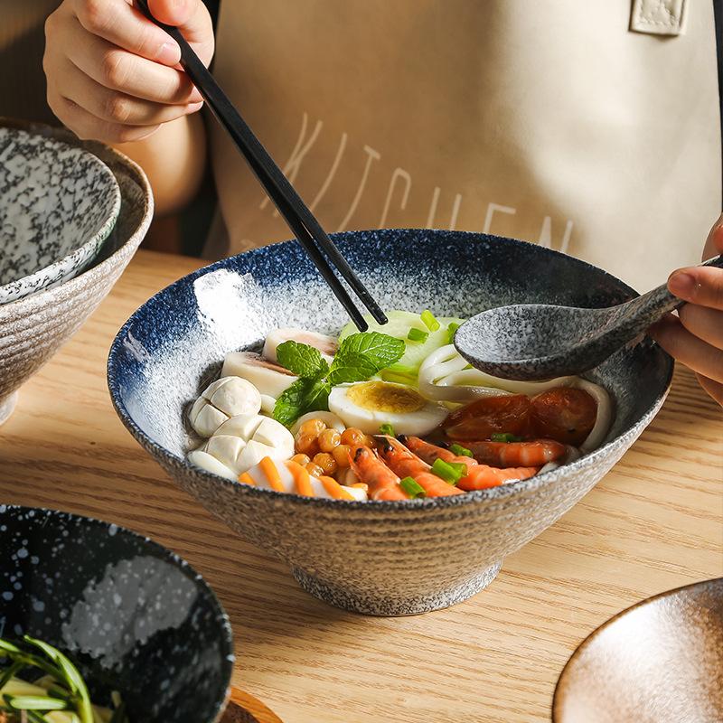 Japanese-style Ceramic Kiln Glaze Retro Hat Lamian Noodles Bowl Large-capacity Soup Bowl Suitable for Sushi Shop.