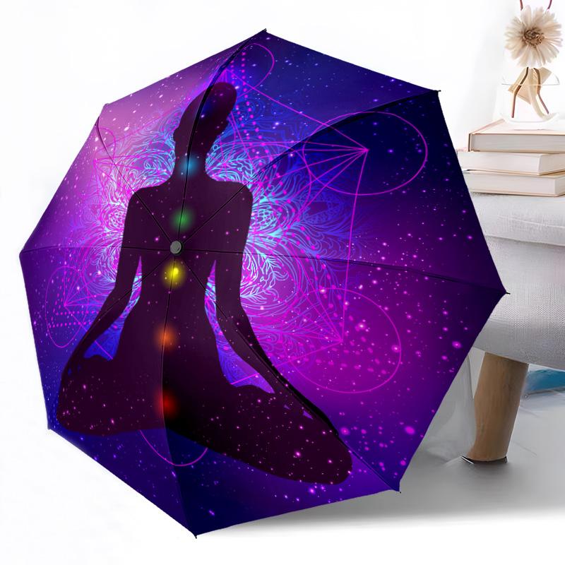 Chakra Balance Mandala Automatischer Regenschirm Kompakt 8-Rippen-Design Leicht Ganzjahres-Reise-Outdoor-Zubehör Perfektes Geschenk für Frauen Männer