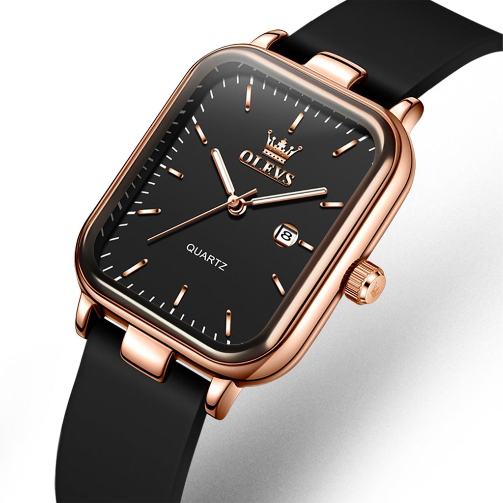 OLEVS Silicone Classic Quartz Gift for Women's Watch, Band, Watch, Elegant, Popular, Stylish, Women, Rosegold-Black