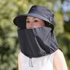 Full face sunscreen large brim shawl sun hat women's neck protector integrated UV protection bucket hat ponytail hat