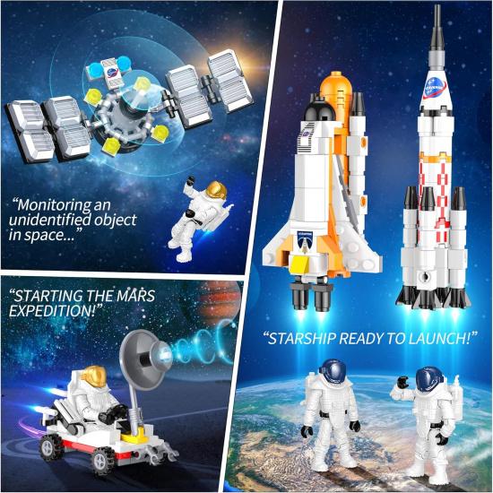 Interstellar Space Exploration Shuttle Toys for 6, 7, 8, 9, 10+ Year Old Kids Girls Boys, STEM Projects Rocket Spaceship Building Toy Kit with 4