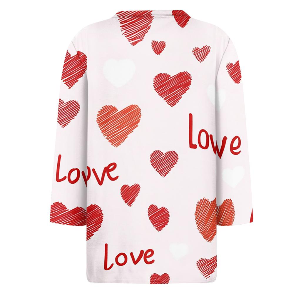 Women's Fashionable Casual Three-quarter Sleeve Valentine's Day Printed Round Neck Top