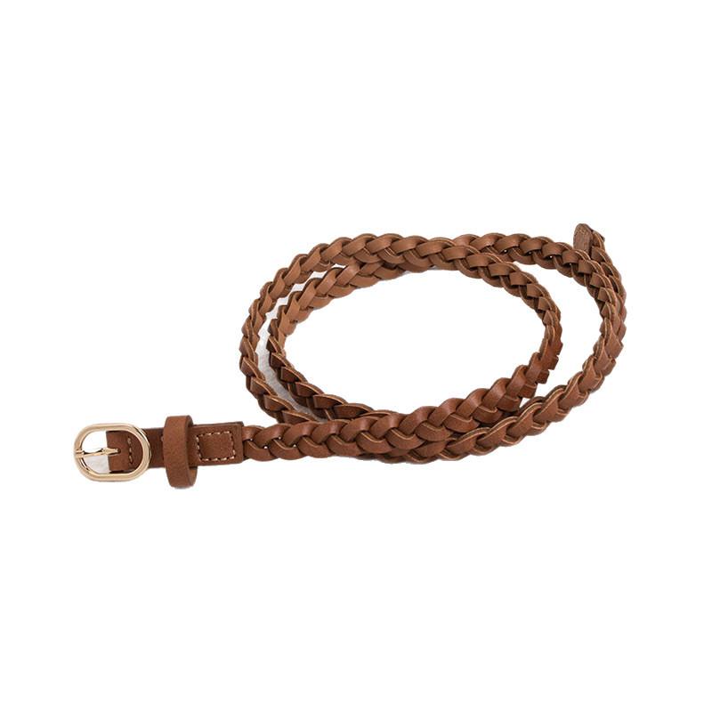 New Women's Simple and Versatile Braided Round Buckle Belt Pp Grass Woven Brown Belt Natural Style Casual Women's Belt