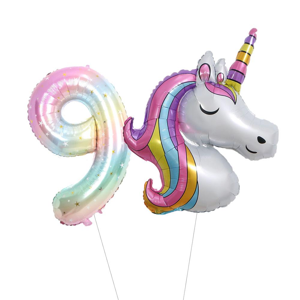 2Pcs Large Rainbow Unicorn Foil Balloon Set 40inch Number Foil Helium Balloon Unicorn Theme Birthday Party Decoration