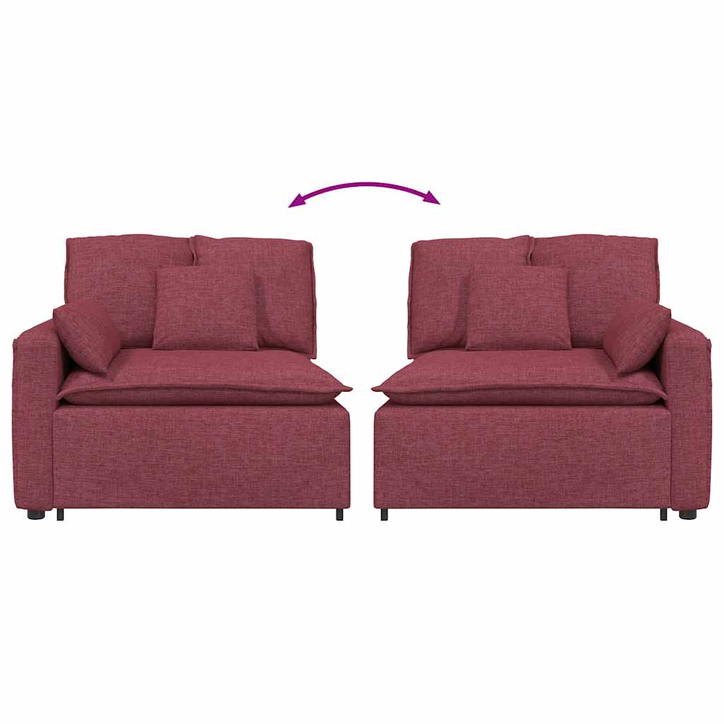 Modular Sofa End Module with Armrest and Cushions Burgundy 100 Cm