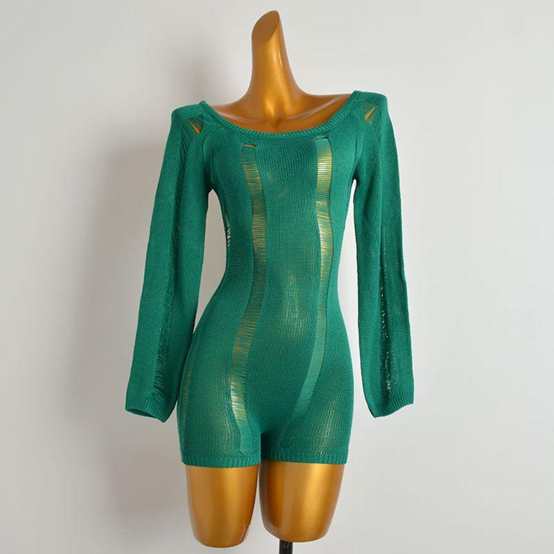 

Fashion Style New Arrival Sexy Sexy Knitting Dress Women s Clothing Thin Hollow Ripped Backless Siamese Bodycon Dress Green M