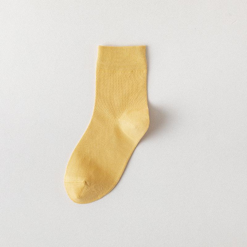 Women's Summer Thin Cotton Pure Color Mesh Breathable Boneless Sweat Absorbable Tube Socks