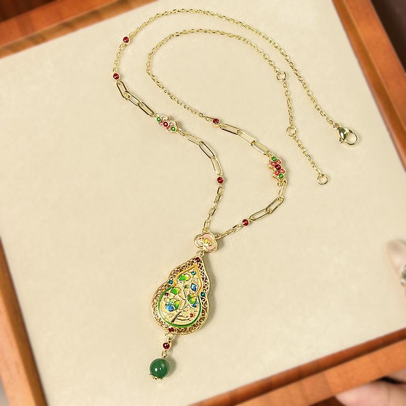 New Set Of Jewelry Necklace Water Droplet Bracelet Butterfly Shaped Enamel Craftsmanship Retro Chinese Style Fashionable Women's