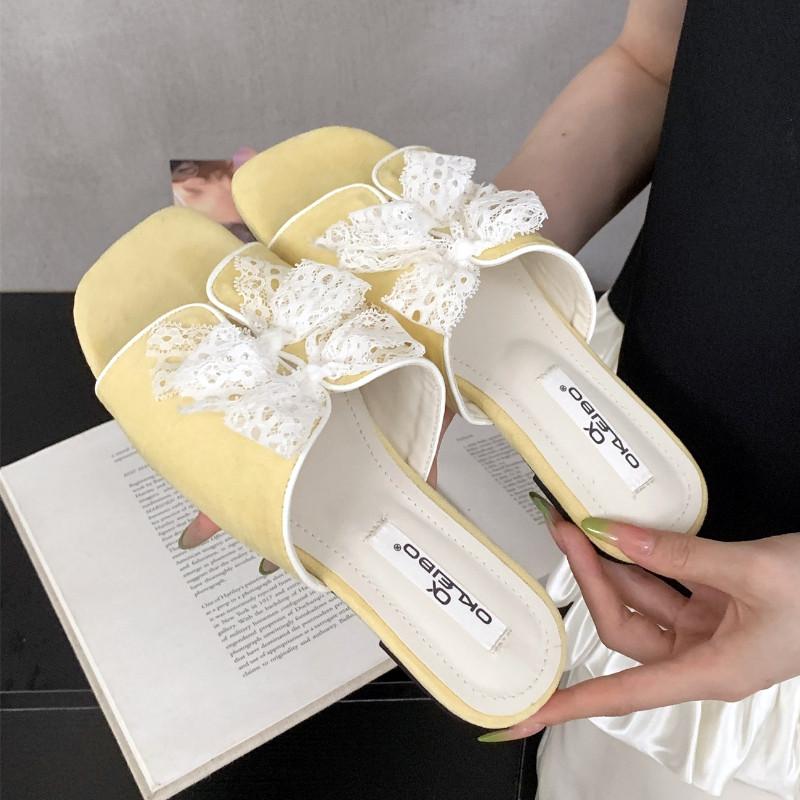

Модные винтажные кружевные туфли-балетки с бантом, женские модные туфли с квадратным носком в горошек на мягкой подошве, летние удобные пляжные сандалии 39 жёлтый