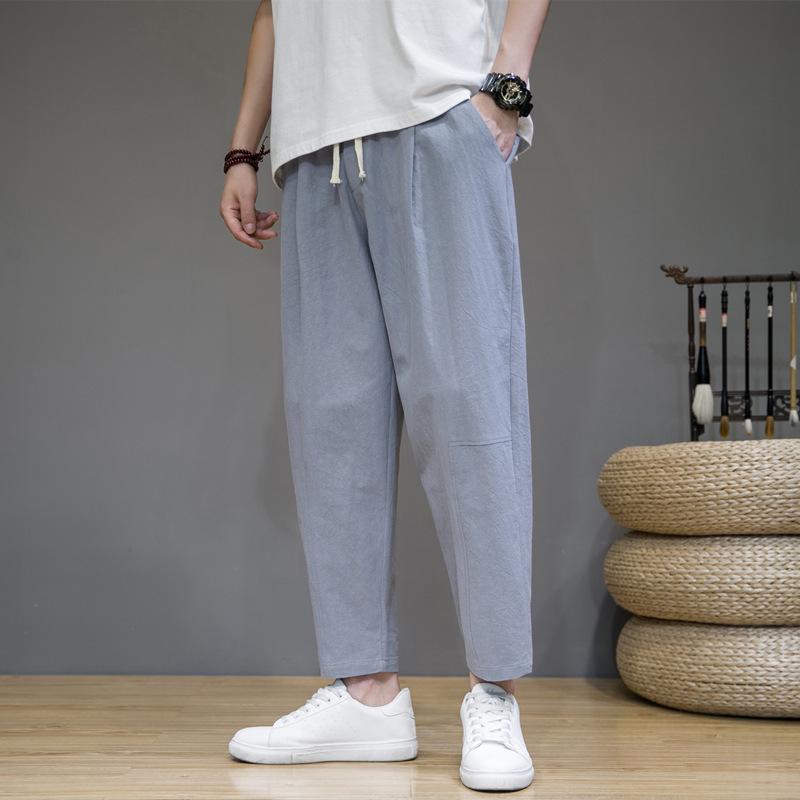 2023 Summer Men's Cotton-Linen Loose Nine-Point Pants: Chinese Style Casual Fashion
