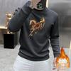 Men's Korean Style Year of the Horse Red Coral Fleece Hoodie, Thickened, Loose Fit, Pure Cotton, Round Neck, Autumn/Winter