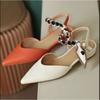 Fashion New Pointed Toe Low Heel Sandals 2025 Summer Women's Shoes Luxury Woman Clothes Elegant Party Orange Shoes with Ties Designer