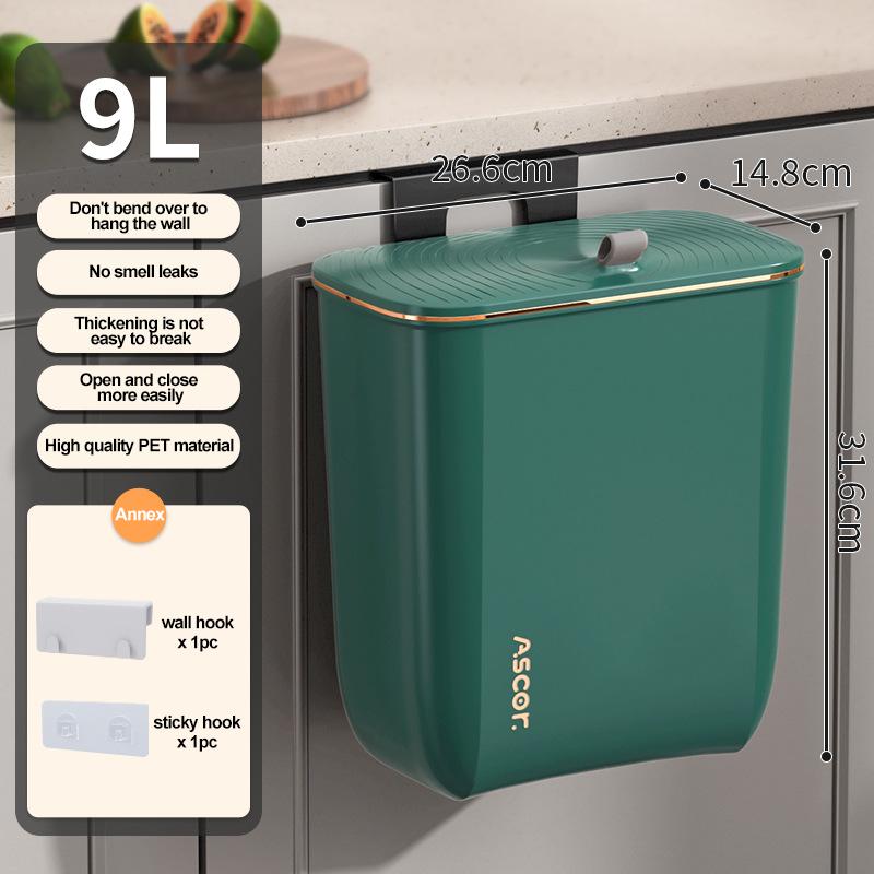 Hanging Trash Can Kitchen Cabinet Door Wall Mounted Garbage Bin Recycling Garbage Basket with Lid Bathroom Kitchen Accessories