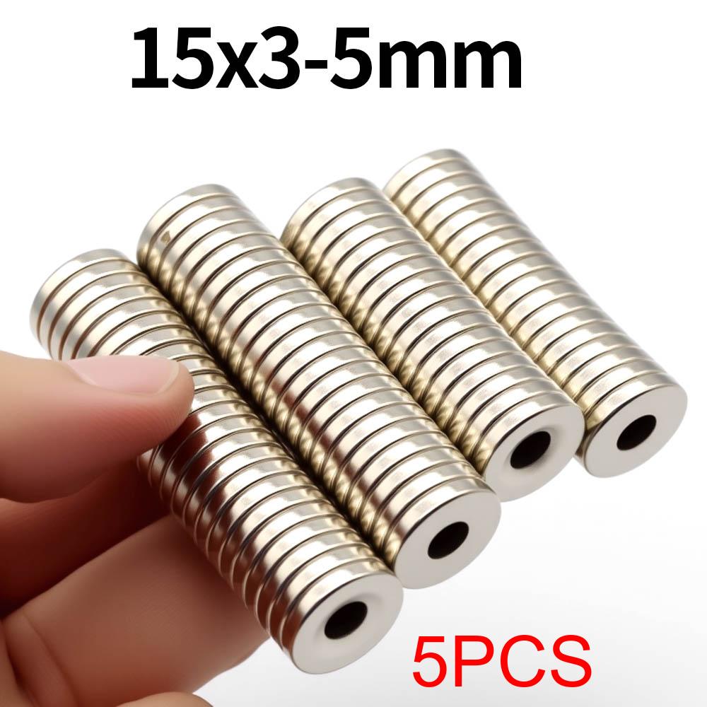 15x3-5mm Superstark Neodymmagnet N35 NdfeB Permanentmagnetiska Magneter Runda Med Hål Kraftfulla Magneter Kylskåpsmagnet