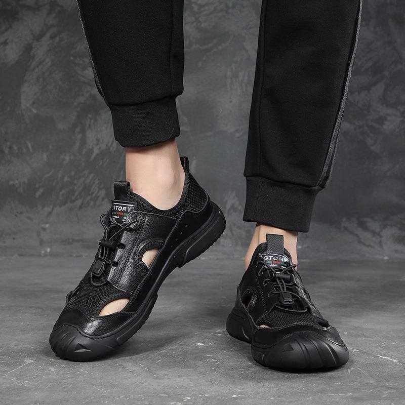 Fashion Summer Fashion Leather Hollow Outdoor Men's Sneakers Designer Slip-on Soft Sole Casual Men Sandals Outdoor Beach Shoes Man