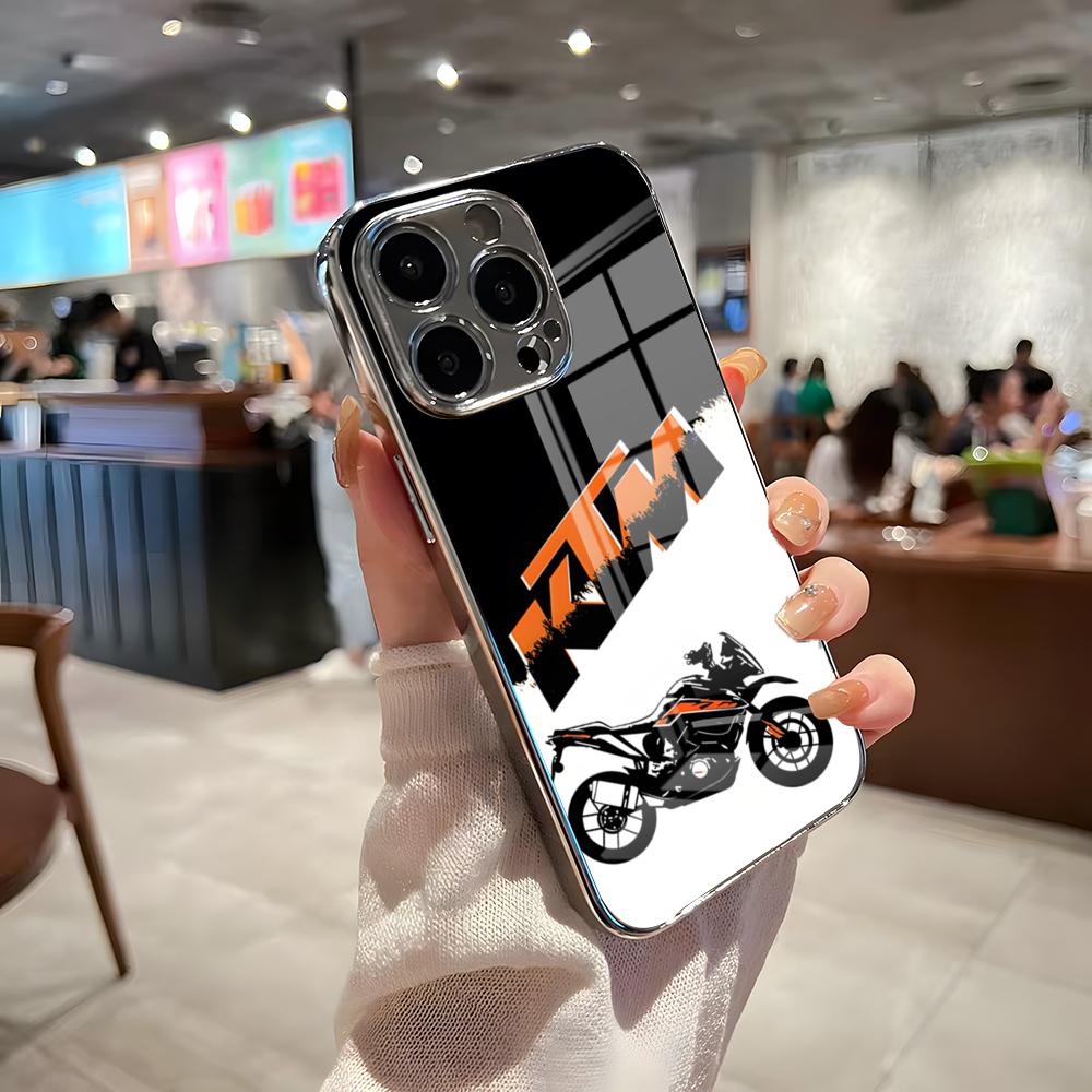 Motorcycle Racing K-KTMES Phone Case For IPhone 17 Pro Max 15 Pro 16 14 Plus 12 13 Mini 11 Pro Shockproof Electroplated Glass Co