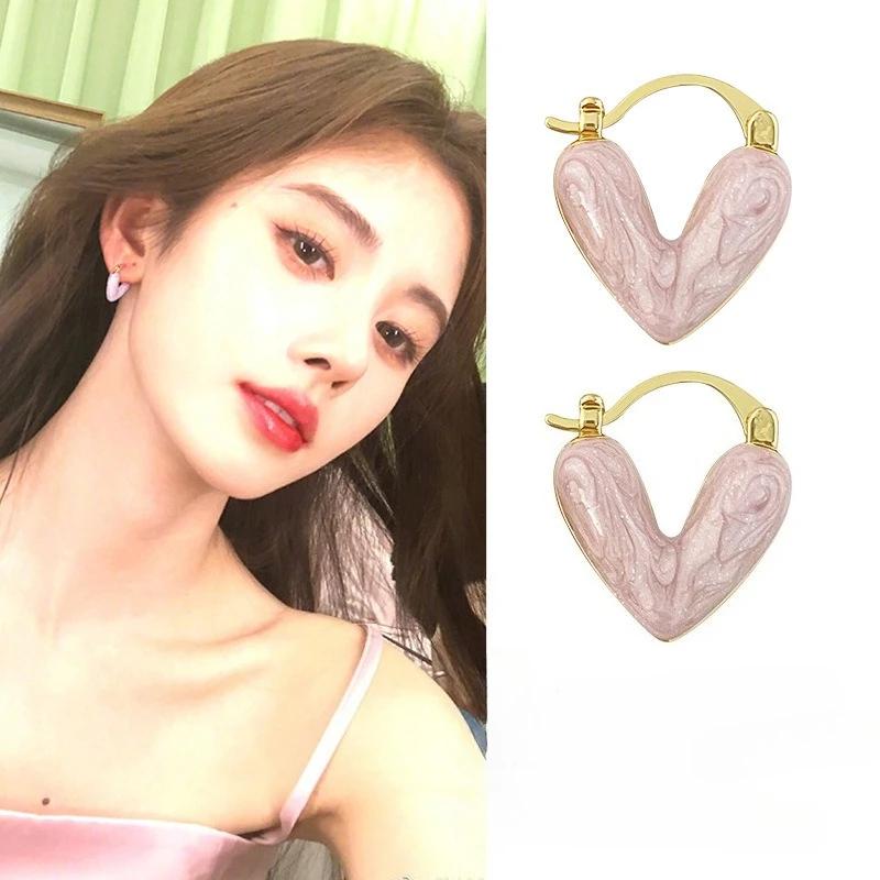 Korean Sweet Minimalist Love Heart Drop Earrings for Women White Elegant Earrings Aesthetic Piercing Ear Jewelry