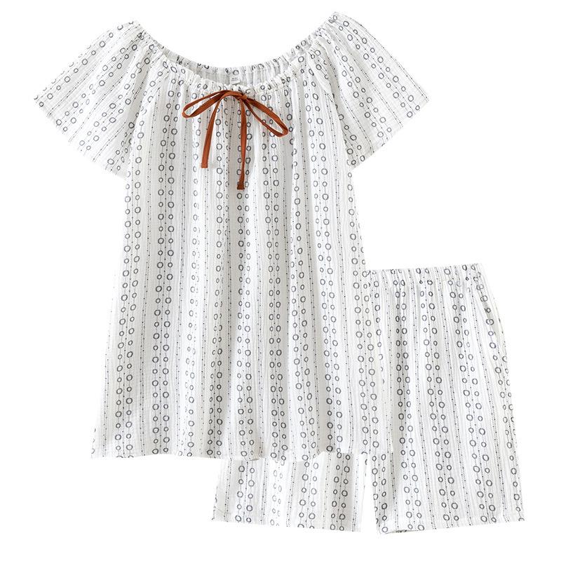 2026 Neues Sommer-Damen-Pyjama-Set 100% Baumwollkrepp Kurzarm-Shorts Zweiteiliges Set Böhmischer Stil Kühle Freizeit-Hauskleidung