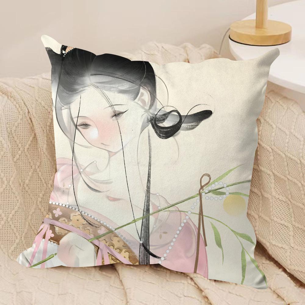 Chinese Ancient Style Beauty Cushion Cover Pillowcase Ultra Soft Skin Friendly Fabric Cloud Like Comfort  Concealed Zipper